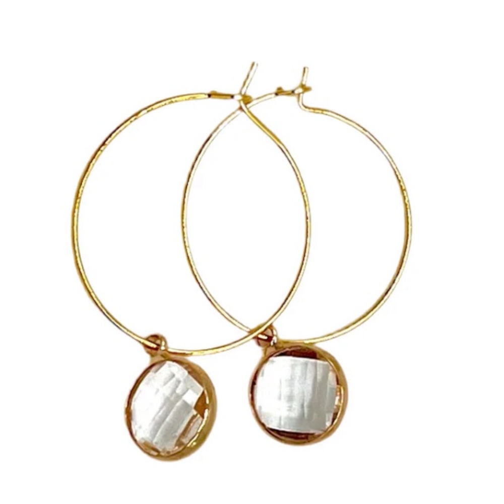 Lemon Street Box Dangle Earrings - Faceted Charms - 18k Gold Plated Medium Hoop